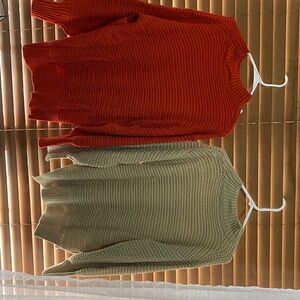 Cozy Knit Sweater Set - Orange and Cream